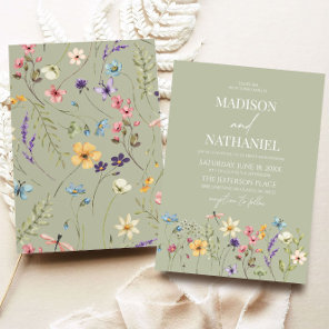 Green Wildflower Wild Flower Floral Garden Wedding Invitation