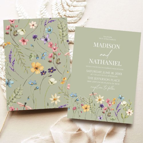 Green Wildflower Wild Flower Floral Garden Wedding Invitation