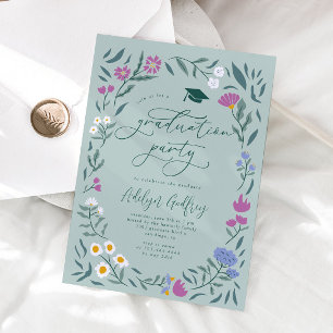 Green Wildflowers Graduation Party Invitation