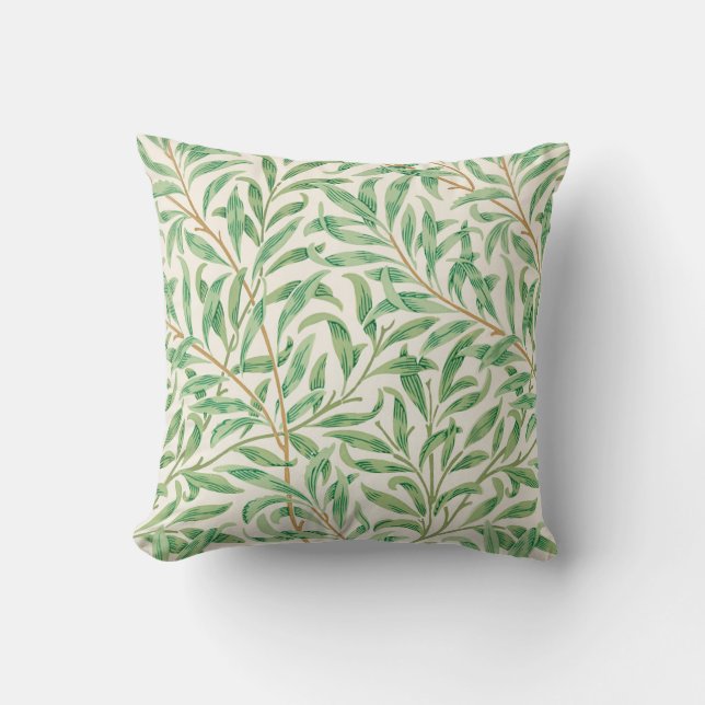 Green William Morris Pattern Throw Pillow (Front)