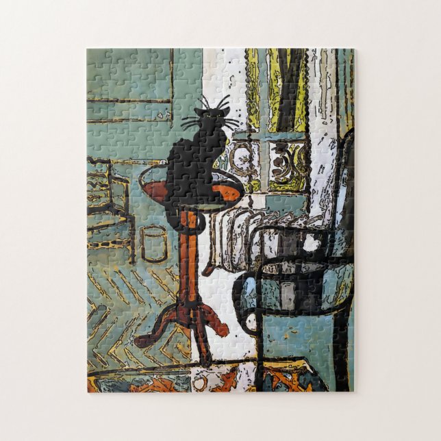 green Window,  Black Cat Jigsaw Puzzle (Vertical)