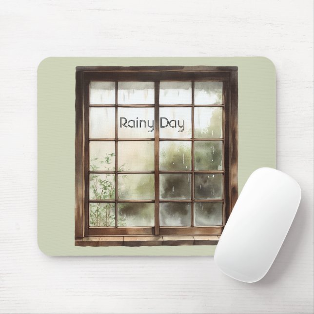 Green Window Rainy Day Mouse Pad (With Mouse)