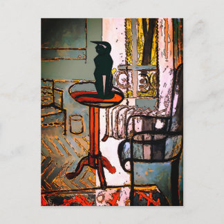 Green Window with Art Deco Cat Postcard