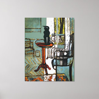 Green  Window  with Black Cat Canvas Print