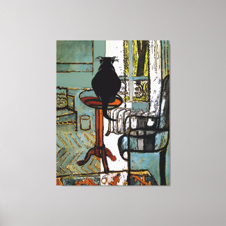 Green  Window  with Black Cat Canvas Print