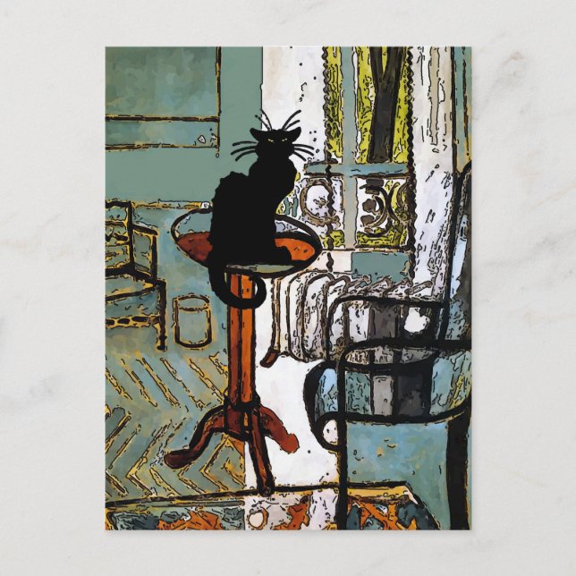 green Window with Black Cat Postcard (Front)