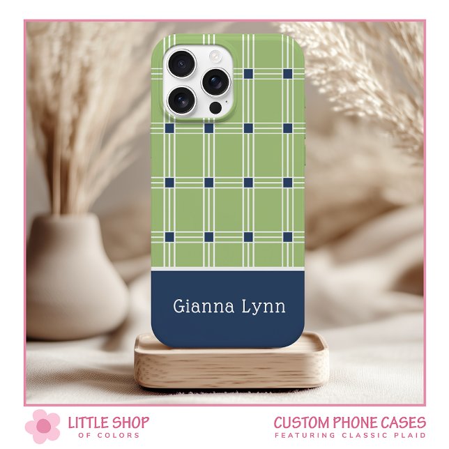 Green Windowpane Plaid Monogram Case-Mate iPhone Case (Creator Uploaded)