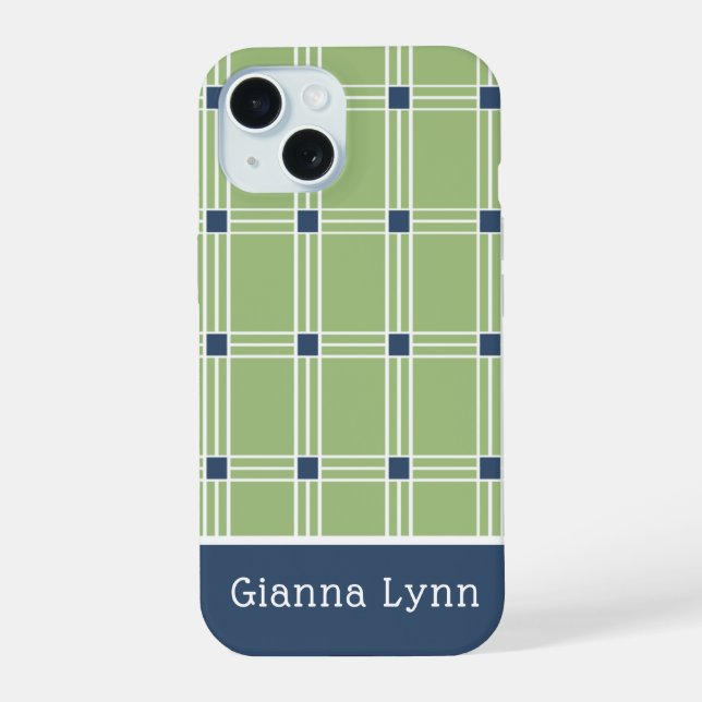 Green Windowpane Plaid Monogram Iphone Case (Back)