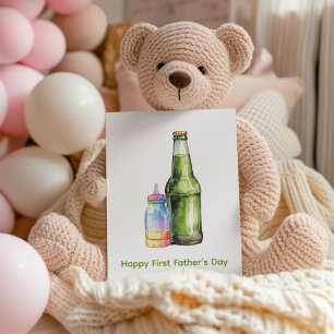 Green Wine Baby Bottle Happy First Father's Day Holiday Card