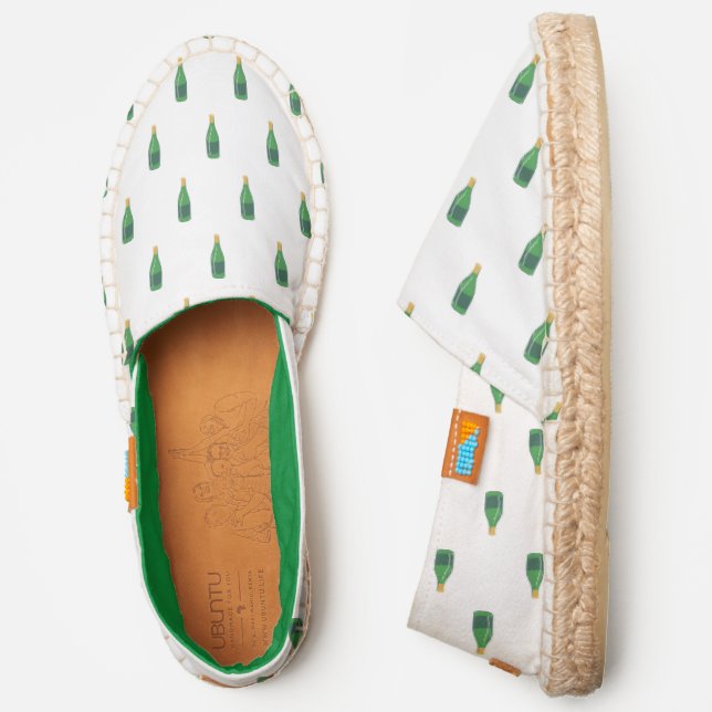 Green Wine Bottle Pattern / Wine Lover White Espadrilles (Side)