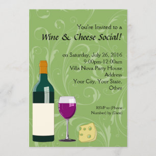 Green Wine & Cheese Social Party Flat Invitations