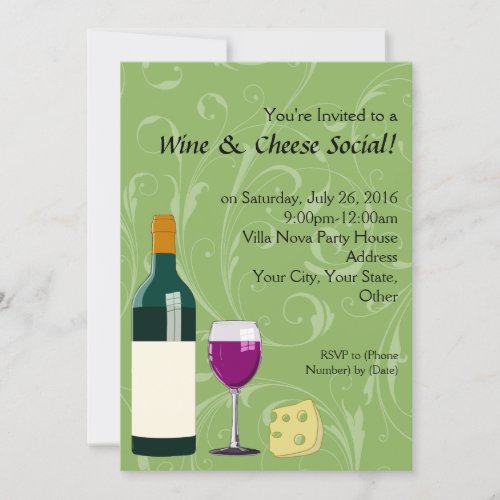 Green Wine  Cheese Social Party Flat Invitations