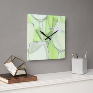 Green Wine Glasses Wall Clock
