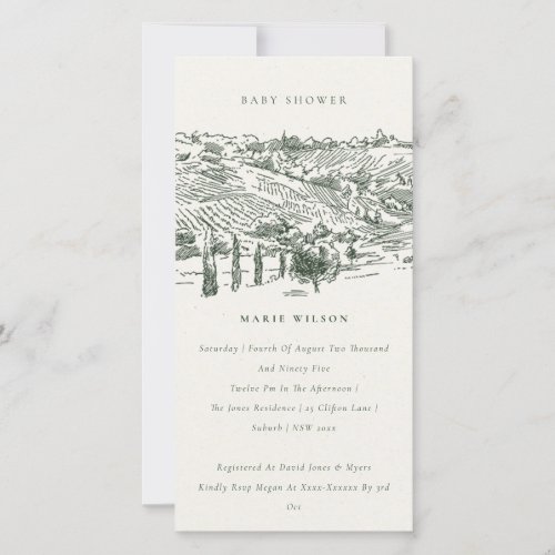 Green Winery Mountain Sketch Baby Shower Invite