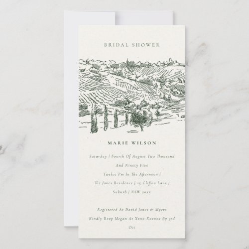 Green Winery Mountain Sketch Bridal Shower Invite