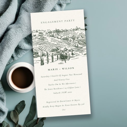 Green Winery Mountain Sketch Engagement Invite