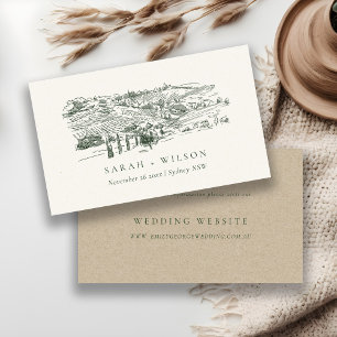 Green Winery Mountain Sketch Wedding Website Enclosure Card