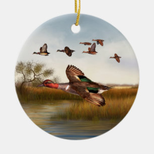 Green Wing Duck Ceramic Ornament