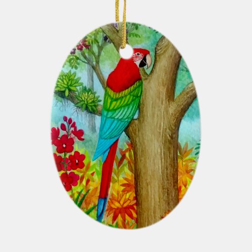 Green Winged Macaw Parrot Holiday Ornament