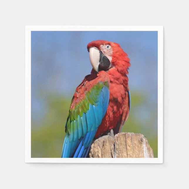 Green-winged macaw perched napkins (Front)