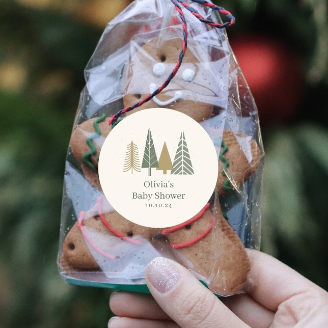 Green Winter Baby Shower  Classic Round Sticker (Creator Uploaded)