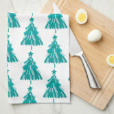 Moody Merry Christmas, Classy Dark Navy Blue Tree Kitchen Towel, Zazzle