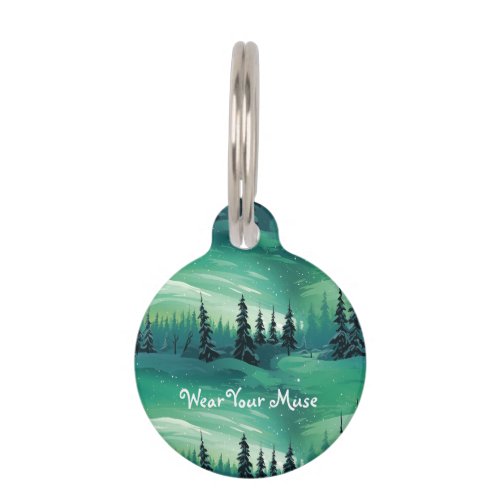 Green Winter Forest Pet ID tag