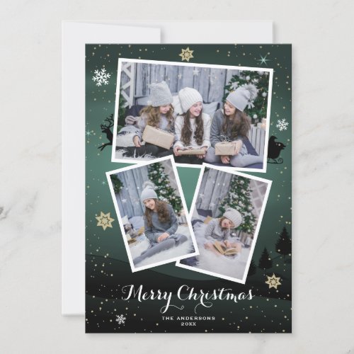 Green Winter Holiday Merry Christmas Photo Cards