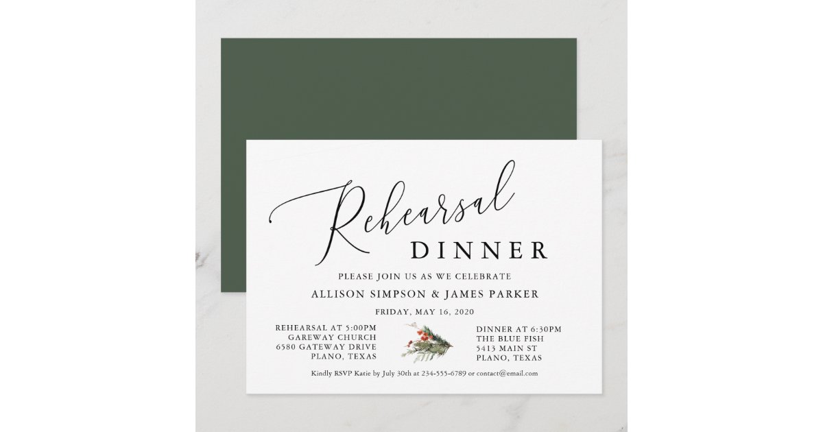 Asn Rda Invitation Green Winter Holiday Rehearsal Dinner Invitation | Zazzle