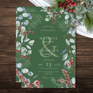 Green Winter Pine Berries Eucalyptus Wedding Invitation