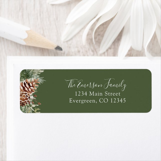Green Winter Return Address label (Seasonal Green Pinecone Evergreen Winter Return Address Label by Painted Paperie
)