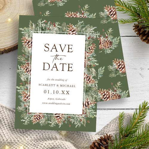 Green Winter Save The Date Card