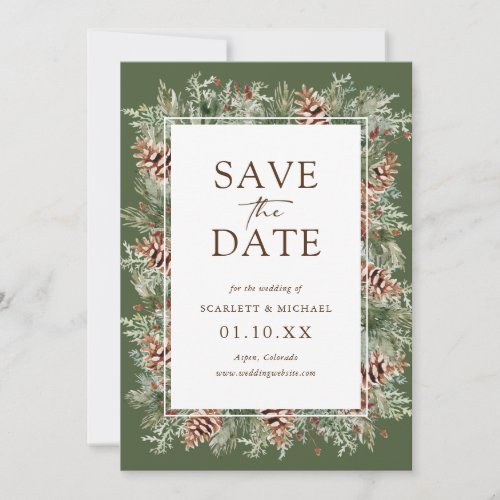 Green Winter Save The Date Card