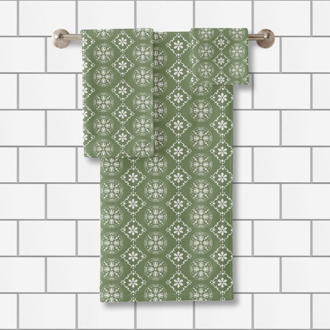 Green Winter Snowflake Pattern Christmas  Bath Towel Set (Green snowflake pattern bath towels)