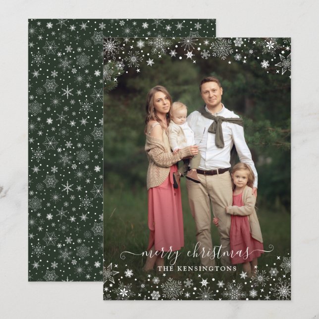 Green Winter Snowflakes Christmas Photo (Front/Back)