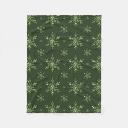 Green Winter Snowy Pine Snowflakes Pattern Fleece Blanket