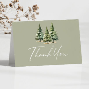 Green Winter Snowy Pine Tree Baby Shower Letterpress Thank You Card