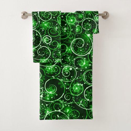 Green Winter Swirl Bath Towel Set