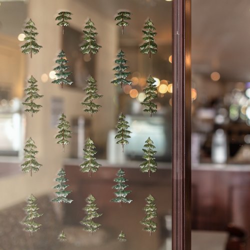 Green Winter Tree Pattern Window Cling