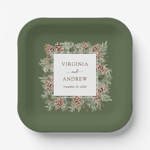 Green Winter Wedding Paper Plates