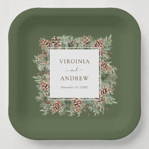 Green Winter Wedding Paper Plates
