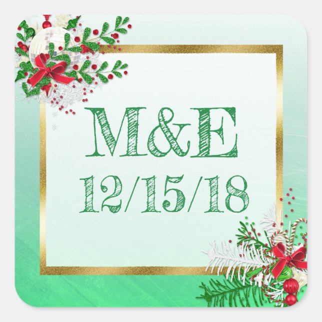 Green Winter Wedding Personalized Stickers (Front)
