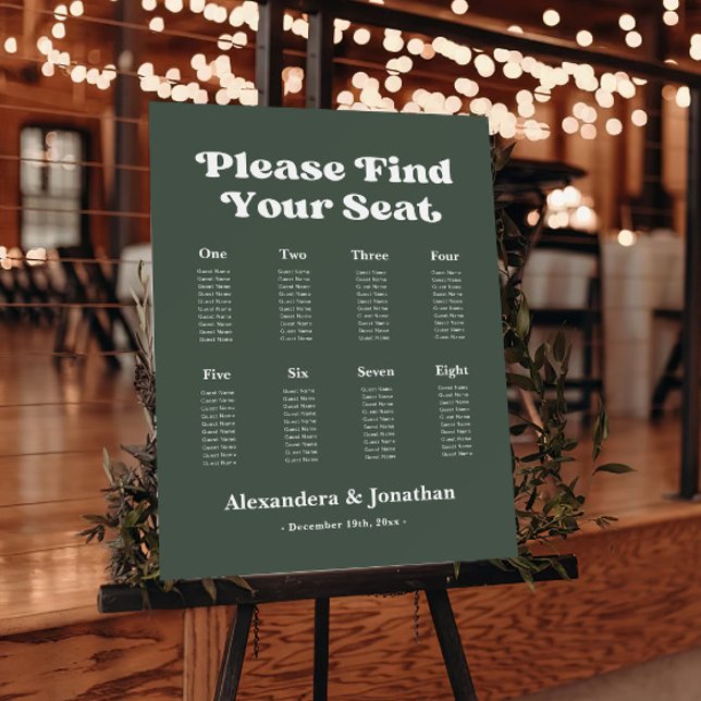 Green Winter Wedding Seating Chart 8 Tables Foam Board (Creator Uploaded)