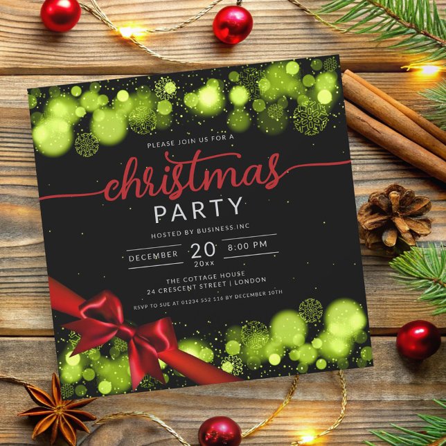 Green Winter Wonderland Company Xmas Red Ribbon Invitation (Green Winter Wonderland Company Xmas Red Ribbon Invitation)