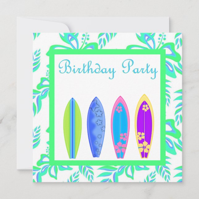 GREEN WIPEOUT PARTY INVITATION surfboard (Front)