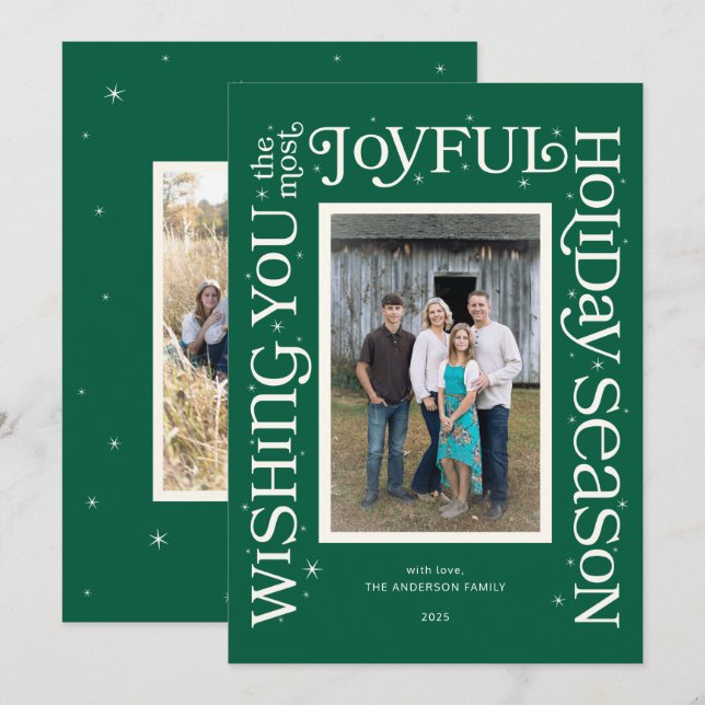Green Wishing You the Most Joyful Season  Holiday Card (Front/Back)