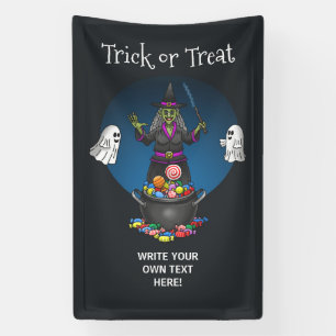 Green Witch and Ghosts Trick or Treat Halloween Banner