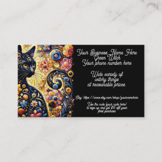 Green Witch Black Cat Witchy Shop Sales Etsy Business Card
