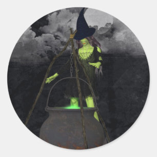 Green Witch Brewing a Spell Stickers