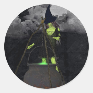 Green Witch Brewing a Spell Stickers